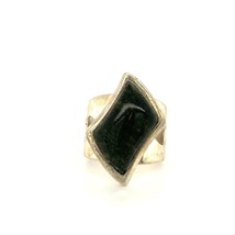 Vintage Signed Sterling DTR Green Jasper Cabochon Mine Finds Ring Band sz 9 1/2 - £58.55 GBP