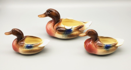 Vintage Mallard Ducks Royal Windsor Set 3 Planters Mid Century Ceramic W/Sticker - £21.46 GBP
