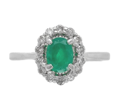 14k White Gold .59ct Genuine Natural Emerald and Diamond Halo Ring (#J7371) - $1,019.70