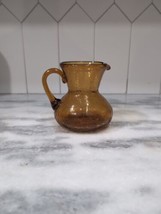 Vintage Amber Crackle Glass Pitcher, Creamer, 4.5&quot; - £9.61 GBP