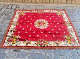 Vintage red velvet bedspread, Italian velvet bohemian bed cover, large v... - $160.00