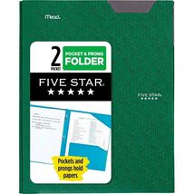 Five Star 2 Pocket Plastic Folder with Prongs Green Letter Size - $242.58 MXN