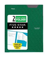 Five Star 2 Pocket Plastic Folder with Prongs Green Letter Size - $242.58 MXN