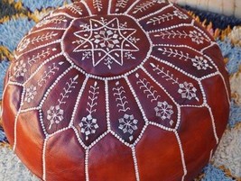 Hand Stitch Pattern , Moroccan handmade leather ottoman , Pouf , Pouffe ,  foots - £119.90 GBP
