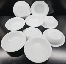 9 Corelle Enhancements Soup Cereal Bowl Set Corning White Swirl Table Dishes Lot - £91.37 GBP