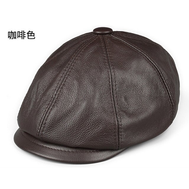 Retro Leather Hat Autumn Men's hide Leather Beret Elegant Fashion Student Tongue - $84.90