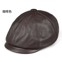 Retro Leather Hat Autumn Men&#39;s hide Leather Beret Elegant Fashion Studen... - $84.90