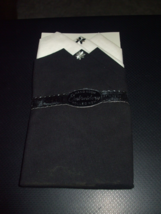 Vintage Black &amp; White Embroidered Hand Loom Rolled Hem Pocket Handkerchiefs - $18.33