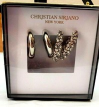 Christian Siriano New York Earrings Silver Tone &amp; Rhinestone Covered Hoops New - £28.45 GBP