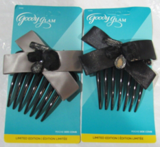 Vintage GOODY Gray and Black Ribbon w/Rhinestones Side Comb on Original Package - £11.72 GBP