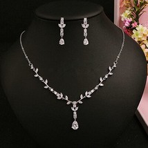 Trendy Zircon Wedding Necklace Stud Earring Set Wedding Bridal Accessory... - £34.53 GBP