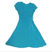 Soft Striped Wrap Style Summer Jersey Knit Green Flowy Dress Size Medium - £9.49 GBP