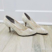 Vtg White Sequin Lace Heels 6.5 Dyeables - £28.05 GBP