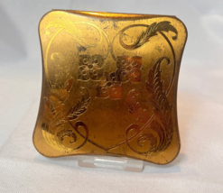 Vtg Elgin American Compact Etched Gold Tone Mirrored Vanity Powder Box With Puff - £31.34 GBP