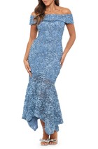 XSCAPE Women&#39;s Off-The-Shoulder Lace Handkerchief-Hem Dress Slate Size 1... - $128.69