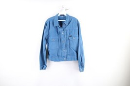 Vintage 90s Guess Womens Size XL Distressed Spell Out Denim Trucker Jacket Blue - £47.44 GBP