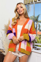 BiBi Checkered Color Block Sweater Cardigan - £45.90 GBP