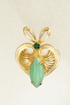 Vintage Costume Jewelry Egyptian Revival Green Glass Cab Rhinestone Pendant - $14.84