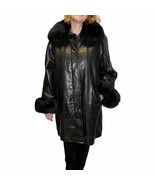 Knoles &amp; Carter Women&#39;s Plus Size Leather Coat with Fox Fur Collar - $324.16 CAD