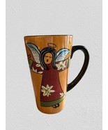 Mary Naylor Designs Coffee Mug Redware Hand-painted Angel with Horn design - $11.77