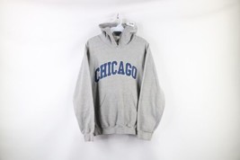 Vintage 90s Streetwear Mens Small Faded Spell Out Chicago Hoodie Sweatshirt Gray - £38.68 GBP