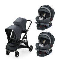 Graco Gray Double Twin Stroller Sit N Stand Travel System w 2 Infant Car Seats - £719.02 GBP