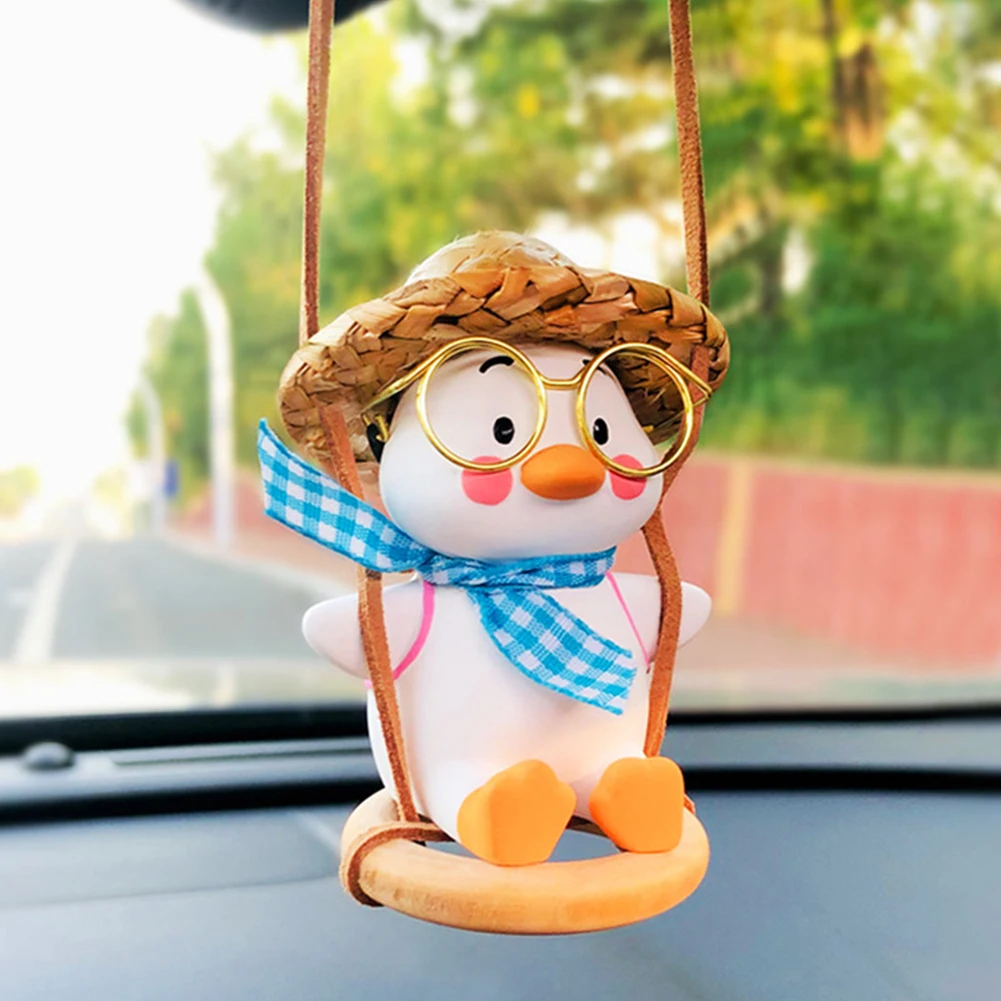 Car Hanging Scarf With Glasses Duck Pendant Auto Rearview Mirror Ornaments - £10.99 GBP+