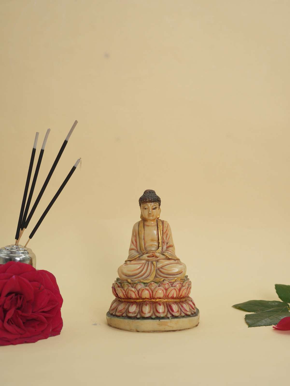 Primary image for Crimson Serenity: Marble Red Sitting Buddha on Lotus, Tranquil Elegance Unveiled