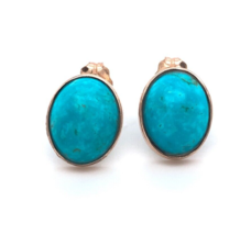 14k Rose Gold 2.97ct TW Genuine Natural Kingman Turquoise Stud Earrings (#J6111) - £269.06 GBP