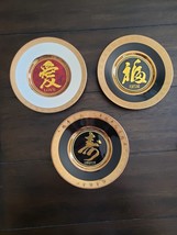 3 Small Chokin Art Decorative Plates 24kt Gold Edged Longevity, Love, Fortune - £26.38 GBP