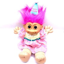 Vintage Russ Troll Kidz Happy Birthday Plush Doll 90s Pink Hair Toy Dress Hat - £19.75 GBP