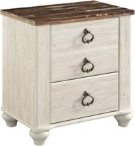 Willowton Farmhouse 2 Drawer Nightstand With Usb Charging Ports, Whitewash, By - £154.19 GBP
