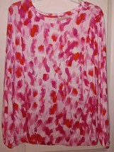 Belle by Kim Gravel Top Sz L Rayon Spandex Pretty Petals Pink And White - £16.69 GBP