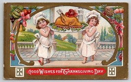 Thanksgiving Greetings Two Girl Chefs With Turkey Platter Postcard Z25 - £3.95 GBP