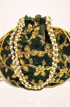Indian Handmade Embroidery Potli Bag Women&#39;s Clutch Purse Pouch in Green... - $40.77 CAD