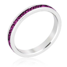 Silvertone Rhodium Plated Brass Round Purple Crystal Stackable Eternity ... - $21.00