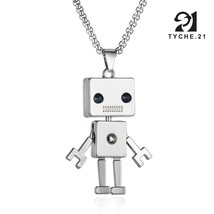 Mens Womens 3D Silver Robot Pendant Necklace Stainless Steel Box Chain 24&quot; - £9.58 GBP