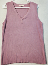 Merona Tank Top Womens Size XL Pink Ribbed Rayon Sleeveless V Neck Button Casual - £6.95 GBP