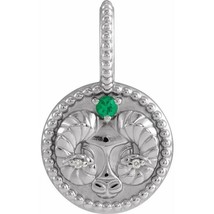 Authenticity Guarantee 
14k White Gold Emerald and Diamond Aries Charm Pendant - £430.85 GBP