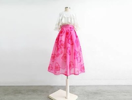 Summer Pink Floral Midi Party Skirt Outfit Women Organza Plus Size Midi Skirt image 4