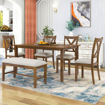 6-Piece Kitchen Dining Table Set Wooden Rectangular Dining Table -Natural Cherry - £512.29 GBP