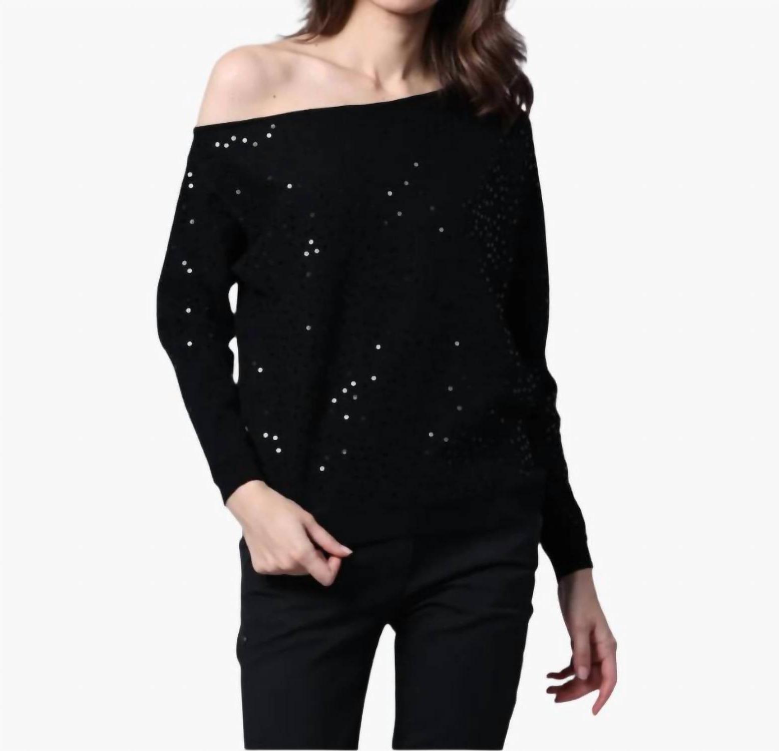 Minnie Rose Viscose Sequin Off The Shoulder Sweater Black - $139.00
