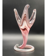 Vintage Sooner MCM Hand Blown 11&quot; Art Glass Vase Tulip Trumpet Swirl Coi... - £26.03 GBP