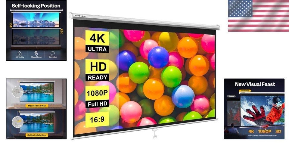 Portable 80 Inch White Projector Screen - 4K Ready for Movies & Presentations Item image 2