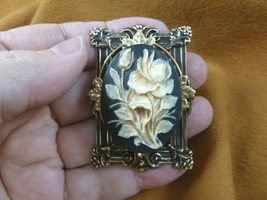 (cm79-16) Flowers Roses Flower Black + Ivory Cameo Pin Pendant Jewelry Necklace - £27.64 GBP