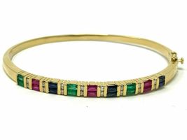  6CT Baguette Diamond Ruby Emerald Sapphire 14k Yellow Gold Over Bangle Bracelet - £103.82 GBP