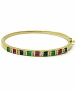  6CT Baguette Diamond Ruby Emerald Sapphire 14k Yellow Gold Over Bangle ... - €115,05 EUR