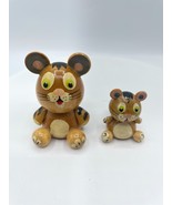 Vintage Handmade Detailed Wooden Wood Toy Tiger Cats Miniature Figurines - £7.32 GBP