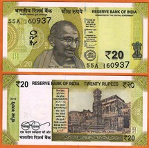 INDIA 2019 UNC 20 Rupee Banknote Paper Money Bill P- New Plate Letter &quot; R &quot; - £1.07 GBP
