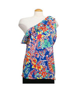 RALPH LAUREN Blue Paisley Ruffle Cotton Knit One Shoulder Sleeveless Top 2X - £31.66 GBP